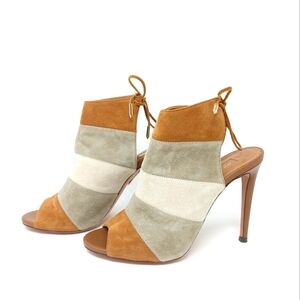 Aquazzura Suede Tricolor Tie Back Heels Size 36 1/2